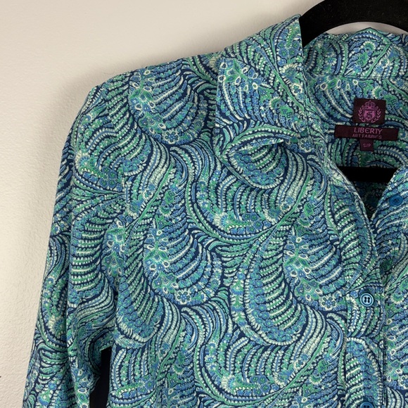 Liberty Art Fabrics Paisley Button Up Shirt Blue Green Cotton Small - Picture 5 of 13